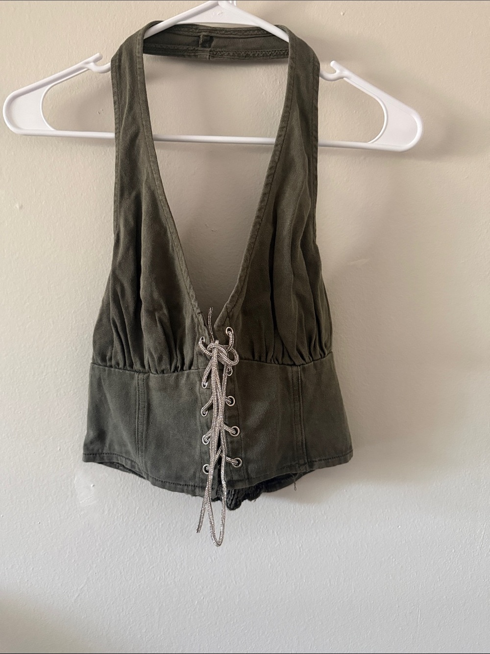 Women’s Olive Lace-Up Halter Top